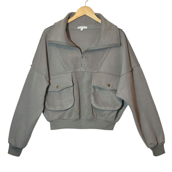 Aemi + Co Gray Half Zip Sweatshirt Exposed Seams Trendy Fall Streetwear Cozy S - Picture 15 of 15